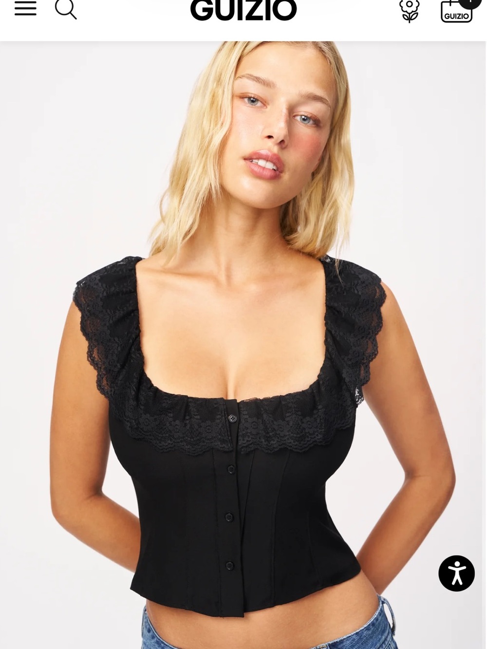 Danielle Guizio Black Lace-Trim Button Front Blouse